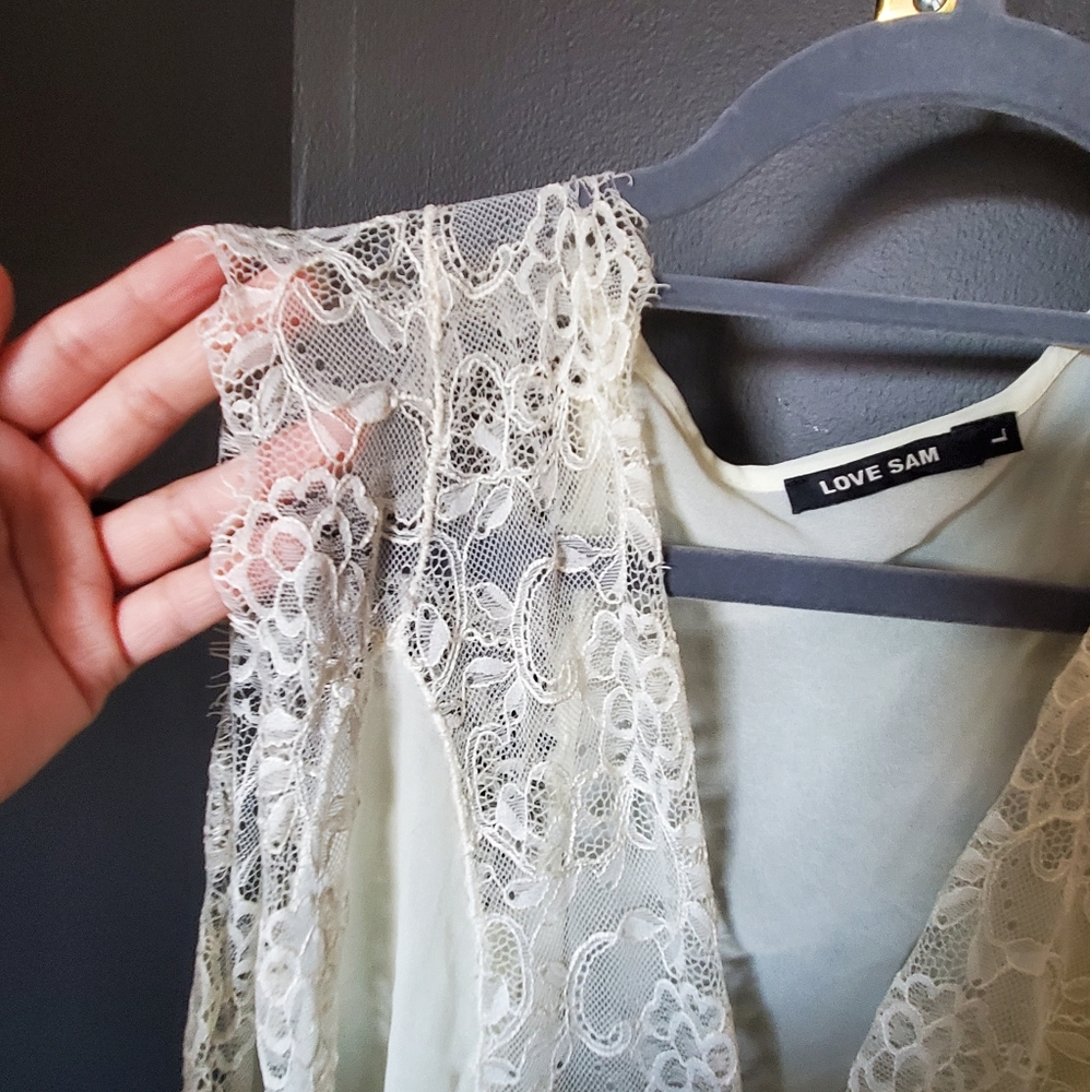 Pastel Yellow Lace Sheer Blouse-Anthropologie-L - Picture 4 of 9